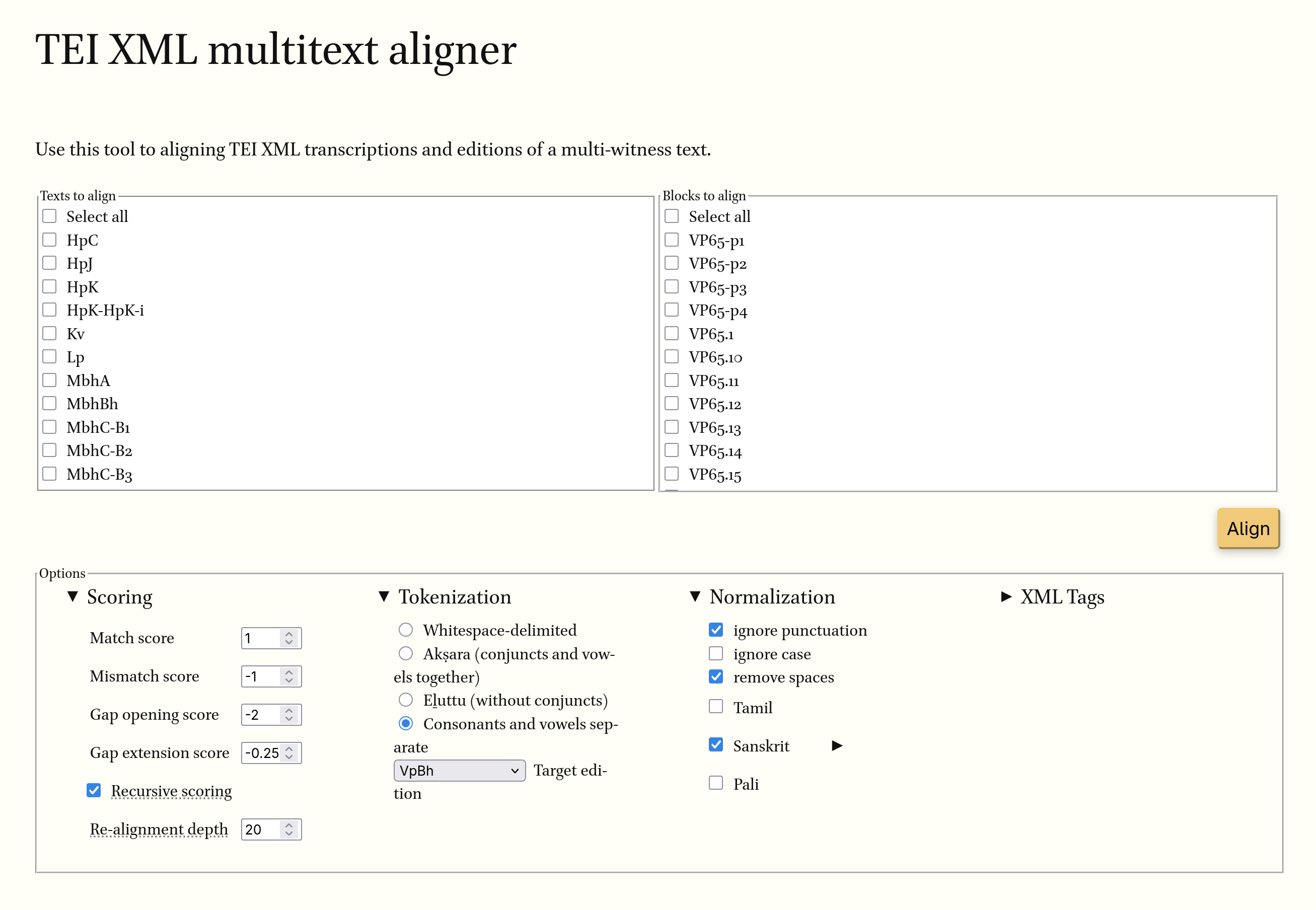 TEI XML Multitext Aligner