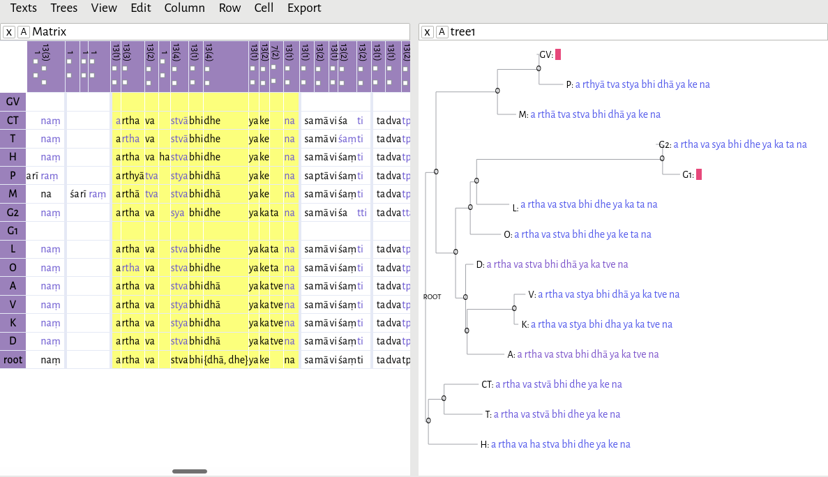 Grouping words in the matrix editor
