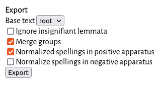 the TEI apparatus export dialog box
